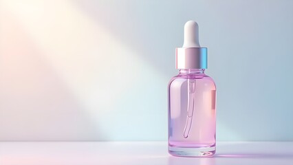 Opalescent skincare serum dropper bottle with iridescent finish, luxury beauty product packaging