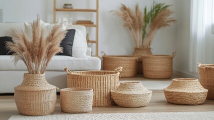 Fototapeta premium Indoor decoration, baskets woven from rattan