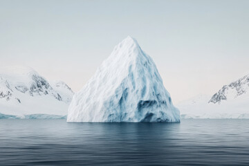 Solitary iceberg floating in cold Arctic waters with distant snow-covered mountains