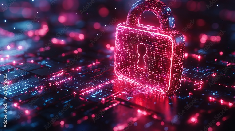 Aufkleber global digital security concept – lock icon for cyber security, digital data protection, and network