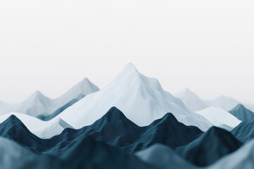 Minimalist snowy mountain range with sharp peaks under a soft white sky