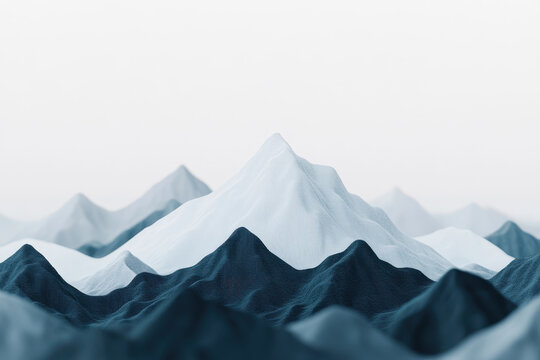 Minimalist snowy mountain range with sharp peaks under a soft white sky