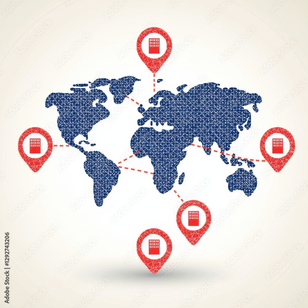 Aufkleber a stylized world map with digital markers indicating locations, representing global connectivity and