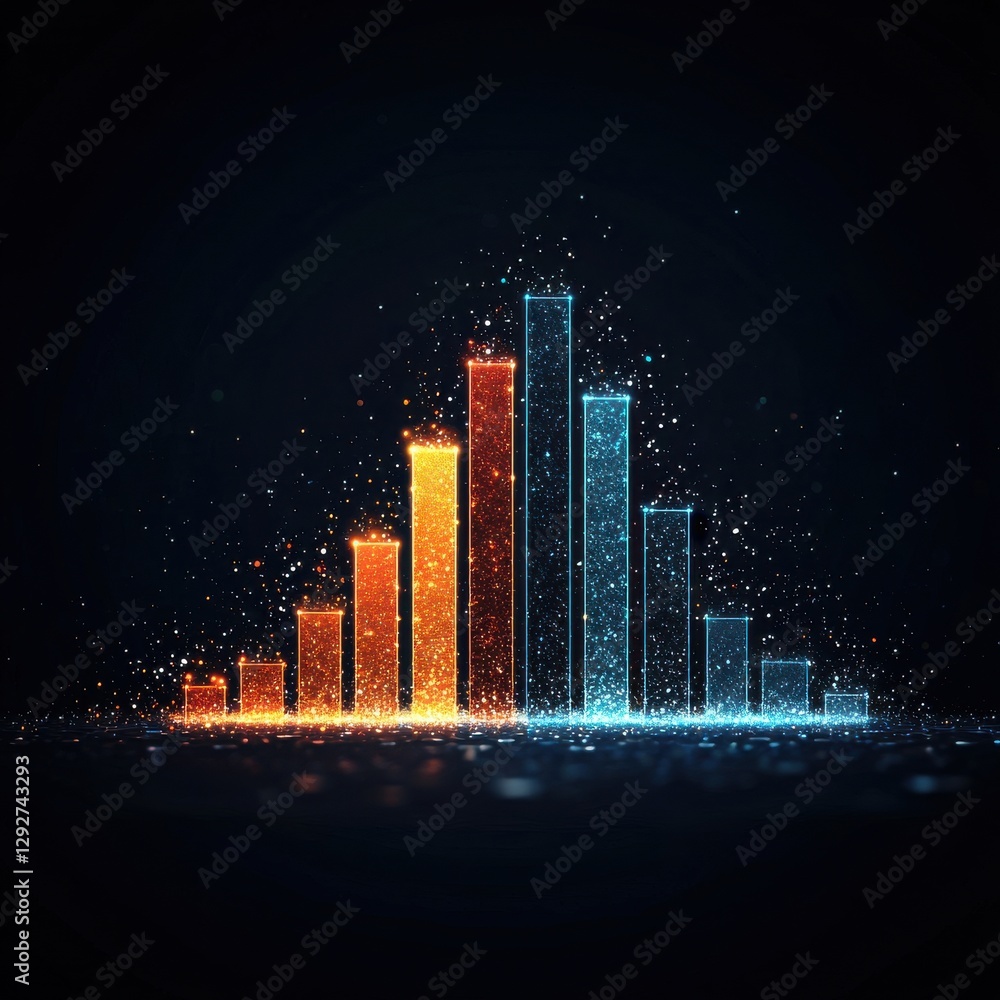 Aufkleber a vibrant, modern representation of a bar graph with glowing blue and orange bars on a dark backgrou