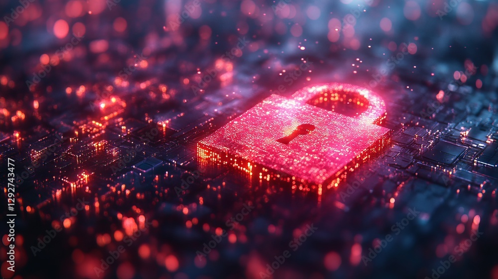 Aufkleber global digital security concept – lock icon for cyber security, digital data protection, and network