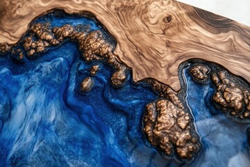 Obraz premium Walnut textured blue epoxy panel for design and sourcing