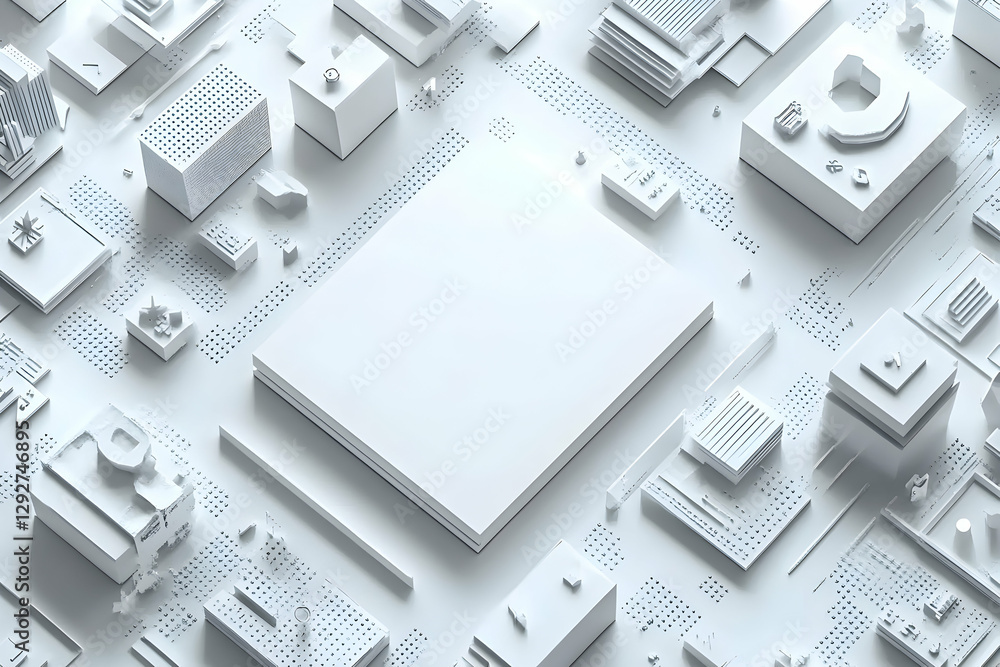 Poster abstract white 3d rendering of geometric shapes and textures, ideal for technology, design, and arch