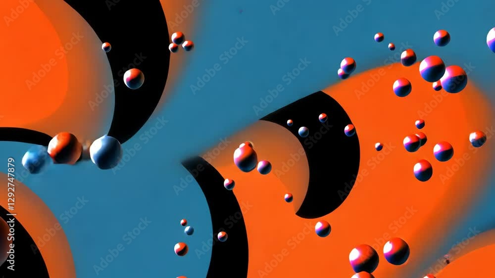 Poster a colorful background with many small spheres. some of the spheres are blue and some are red. the ba
