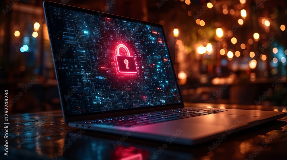 Aufkleber modern laptop screen display featuring digital lock icon representing cybersecurity, secure data pro