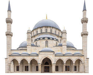 Fototapeta premium Majestic mosque with domes and minarets, showcasing intricate architecture and design. symbol of cultural heritage and spirituality, perfect for various contexts