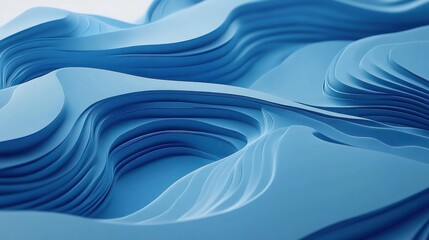 Naklejka premium Abstract Blue Landscape: A Serene Digital Artwork of Layered Waves and Undulating Forms