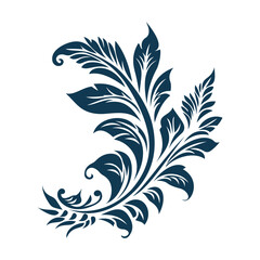 Beautiful Romantic Navy Blue Leaves Foliage Flower Floral Florist Ornament Border Decoration