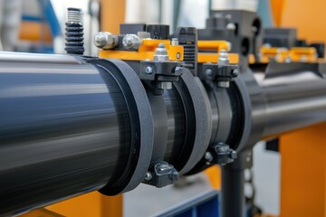Naklejka premium Welding machine for plastic pipes using heat plates specifically for PE pipes in agricultural irrigation systems and HDPE pipe connections