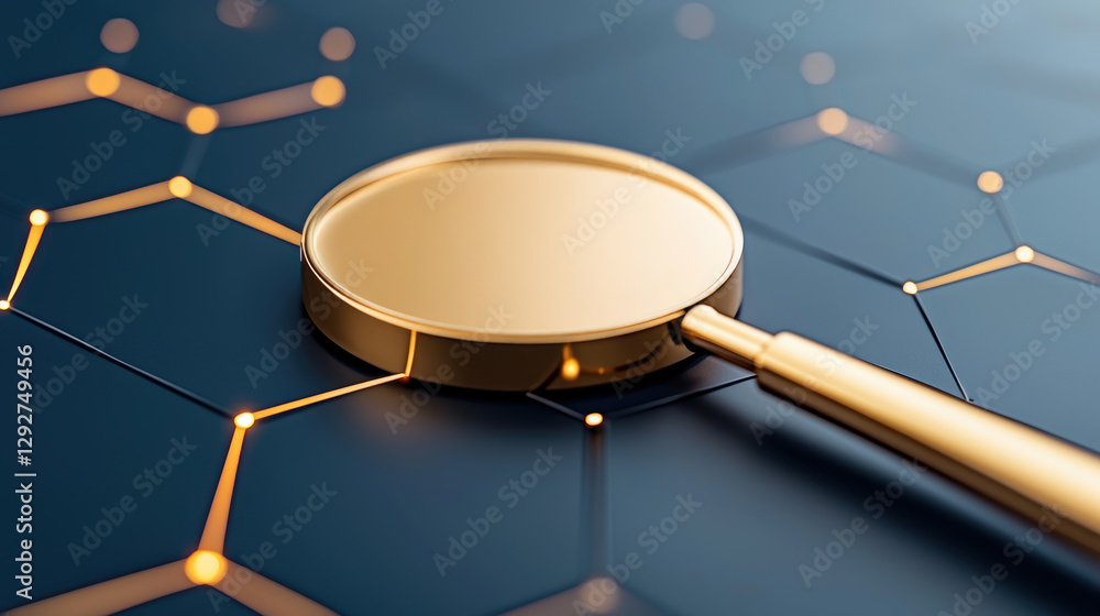 Aufkleber a magnifying glass focuses on a network of interconnected nodes against a dark blue background, symb
