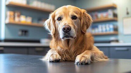 Golden Retriever Relaxing in Veterinary Clinic Pet Photography Indoor Close-Up Companion Animal