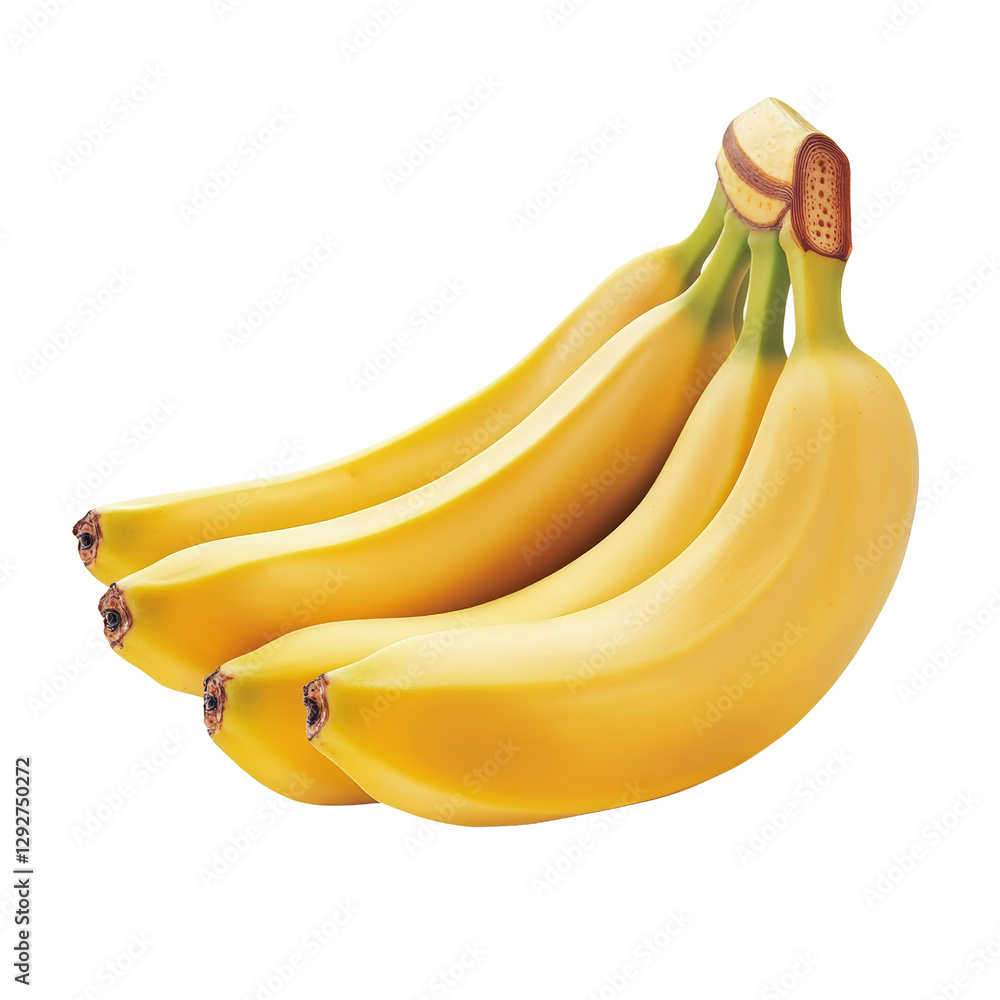 Poster three bright yellow bananas arranged neatly on a dark black background emphasizing their natural cur