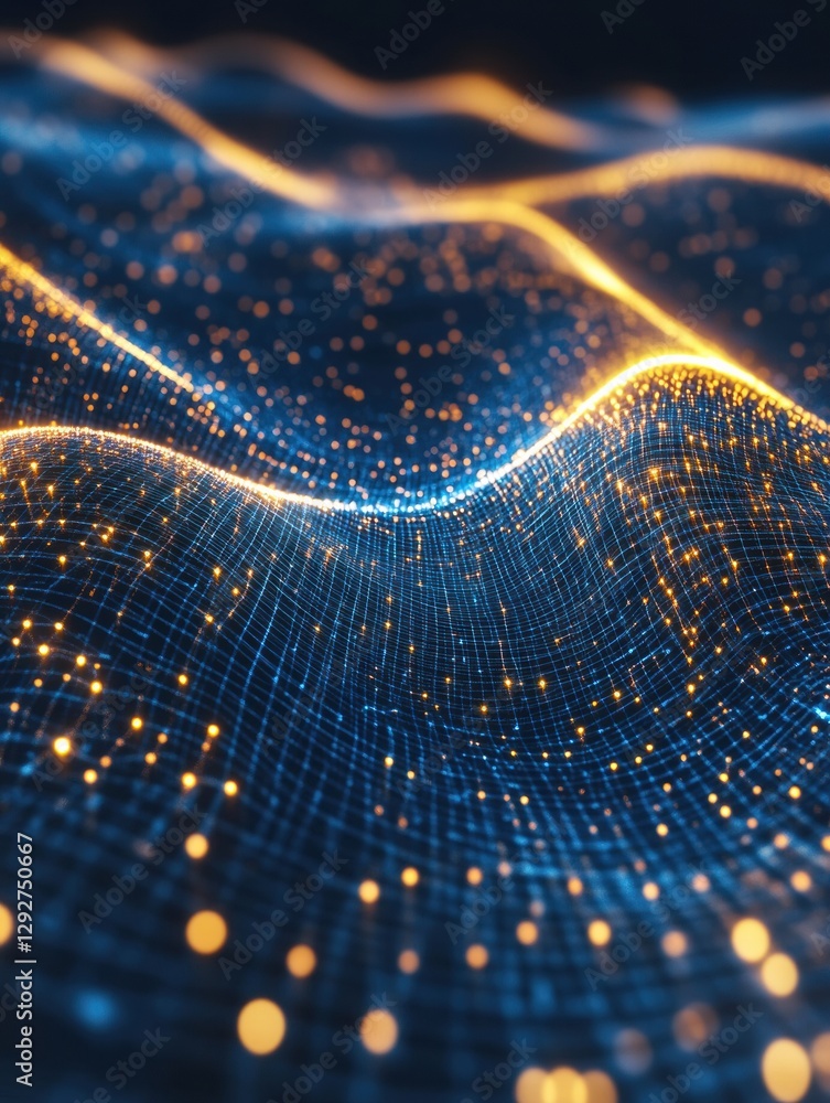 Poster Vibrant digital wave pattern showcasing glowing particles in a dynamic and colorful background. Generative AI