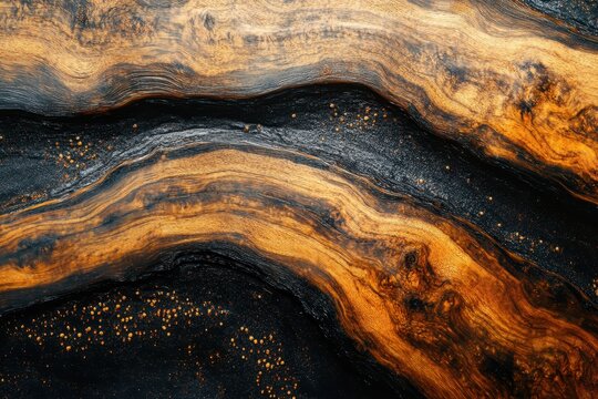 Wood grain of a Karagach table with epoxy