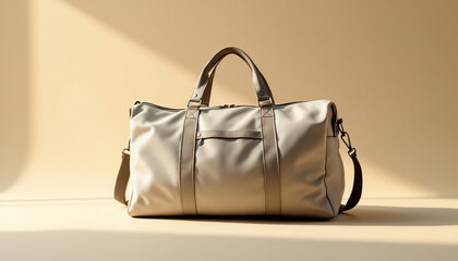 Beige Travel Duffel Bag in Soft Light Photography