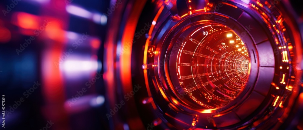 Poster a mesmerizing tunnel of vibrant colors, featuring intricate patterns and glowing lights, creating a 