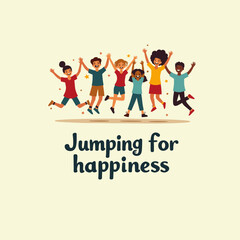 Cartoonish Illustration of People Expressing Pure Delight Thru Vertical Leap on a Special Day