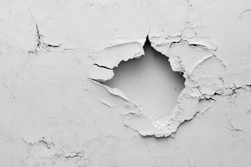 Fototapeta premium Worn out gray concrete wall with a hole for wiring symbolizing escape and freedom