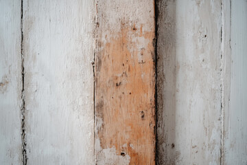 Rustic weathered wooden planks with peeling white paint and natural textures