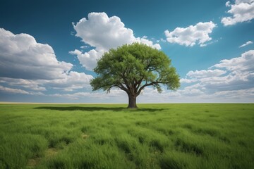 Obraz premium there is a lone tree in a field of green grass