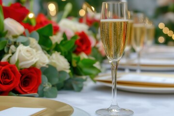 Wine Glass with Roses Centerpiece