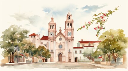 Obraz premium Stunning Watercolor Painting of Rosa de Lima Church, August 24th
