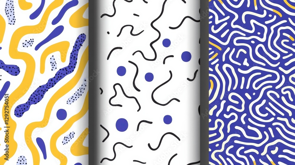 Poster abstract patterns featuring colorful lines and dots on a white background, suitable for design proje