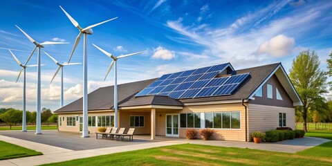 Obraz premium Sustainable Home with Wind and Solar Energy Integration for a Green Lifestyle