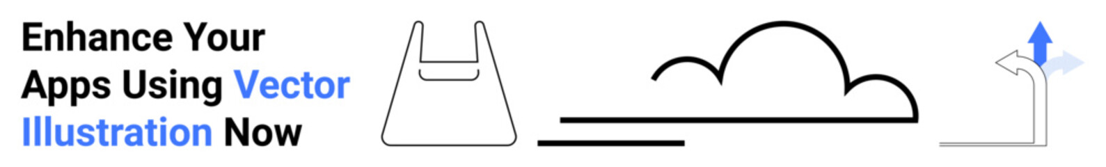 Minimalist line art cloud, bag, direction sign with arrow. Text promotes enhancing apps. Ideal for apps, technology, design, creativity, marketing navigation flat landing page banner
