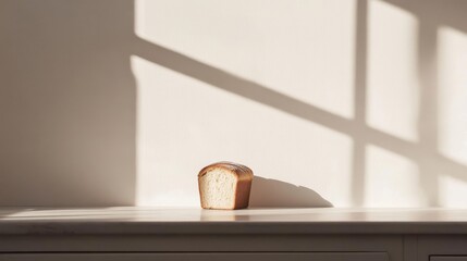 Freshly Baked Loaf of Bread on Light Wooden Surface in Natural Light