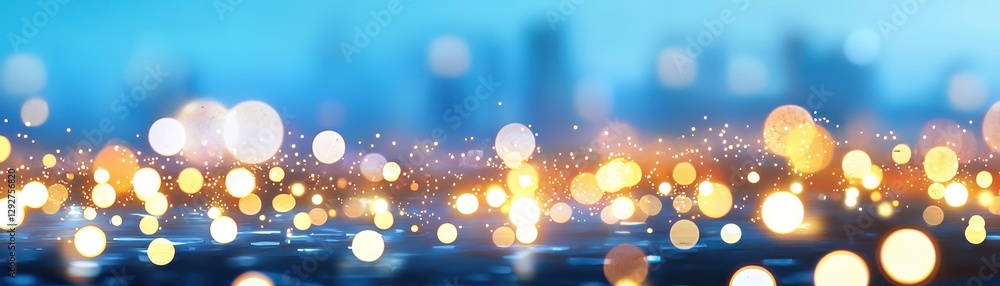 Poster a blurred cityscape illuminated by colorful lights, creating a dreamy atmosphere with a bokeh effect