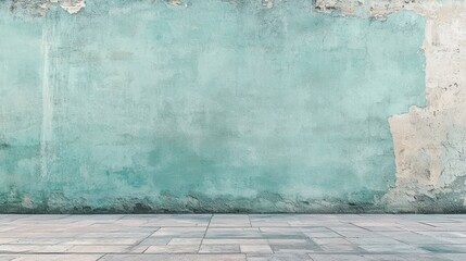 Fototapeta premium Textured turquoise wall and stone floor background for design projects