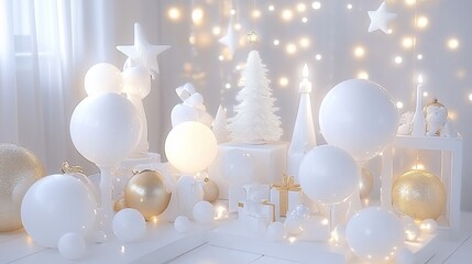 White Christmas Decor Room Lights Festive Holiday Scene