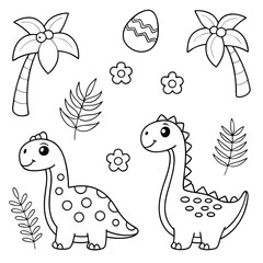 Cute Dinosaur Illustration for Coloring Black and White Kids Page