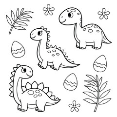 Simple Dinosaur Outline for Coloring Black and White Kids Activity