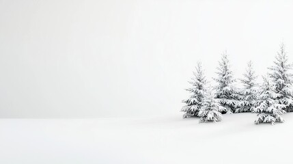 Fototapeta premium A serene winter landscape featuring snow-covered pine trees in a white setting.