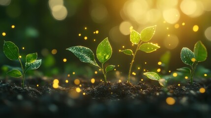 The Magic of New Life: Young Plants Emerging in Golden Hour