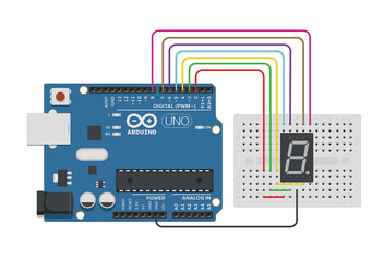 Arduino project circuits. Sensors and programmer. Educational schemes for Hobby and Coding. Seven segment display