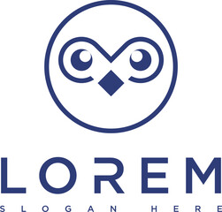 Blue owl vector icon with minimalist and modern design. Big eyes, clean lines and subtle gradients create a smart look. Suitable for logos, apps and digital designs