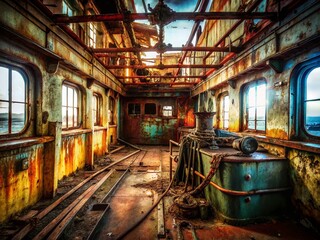 Abandoned Shipwreck Urban Exploration Photography: Rusting Hull and Decaying Interior