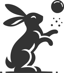 Rabbit standing on its hind legs and tossing a small ball animal silhouette vector