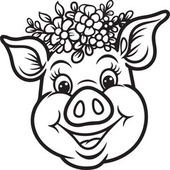 Happy Pig with Floral Crown A Whimsical Farm Design vector