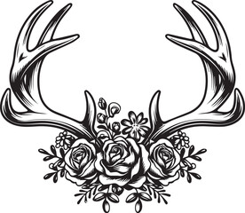 Elegant Deer Antlers with Blooming Roses vector