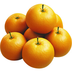 Five fresh oranges arranged harmoniously on a black background, highlighting their bright color and textural appeal isolated on transparent background..