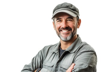 Fototapeta premium Happy mature man in workwear smiling.