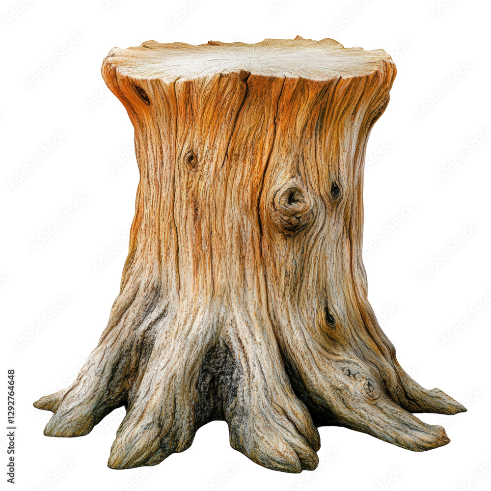 Aufkleber tree stump with natural texture and rings visible, depicting the life cycle of the tree in a rustic 